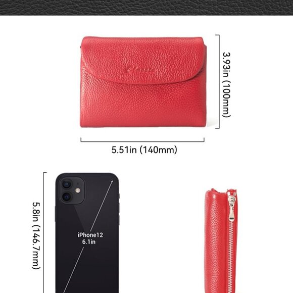 Women's Leather Wallet Large Capacity Bifold Card Holder Zipper Coins Red - Picture 2 of 7